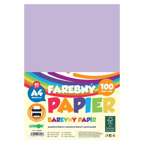 A4-es színes papír, 80 g/m2, csomag/100 db – pasztell lila
