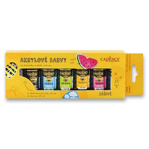 Súprava 6ks akrylových farieb CADENCE + lak, žiarivé