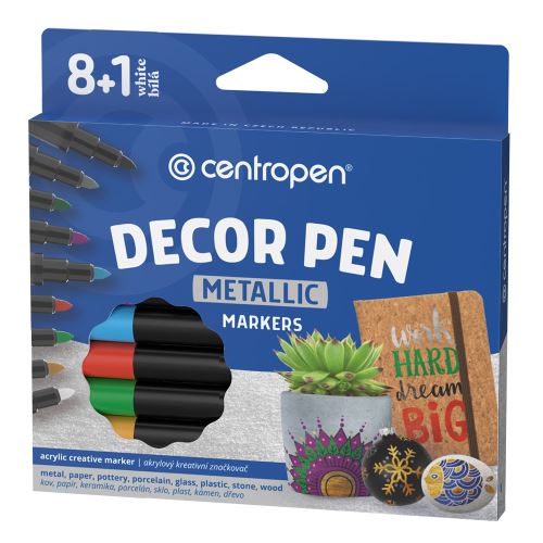CENTROPEN 2737 Decor Pen dekorációs filctoll, Metallic - 8+1 db-os készlet