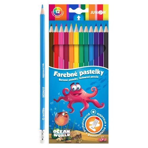 Hatszögletű/gumírozott zsírkréták - 12 darabos készlet