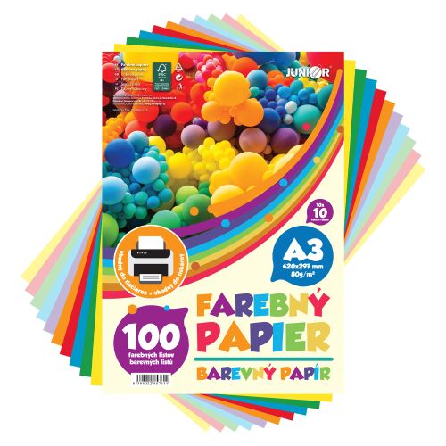 A3-as színes papír, 80 g/m2 – 100 darabos csomag (10 × 10 szín)