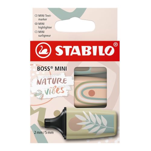 Zvýrazňovač - STABILO BOSS MINI Naturevibes - zemitá zelená, bahenná zelená, béžová