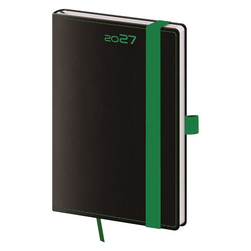 Diár 2027 týždenný vreckový Black Green s pútkom  na pero