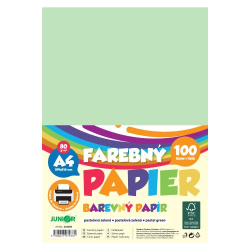 Farebný papier A4 80g/m2, bal/100 ks - pastelová zelená