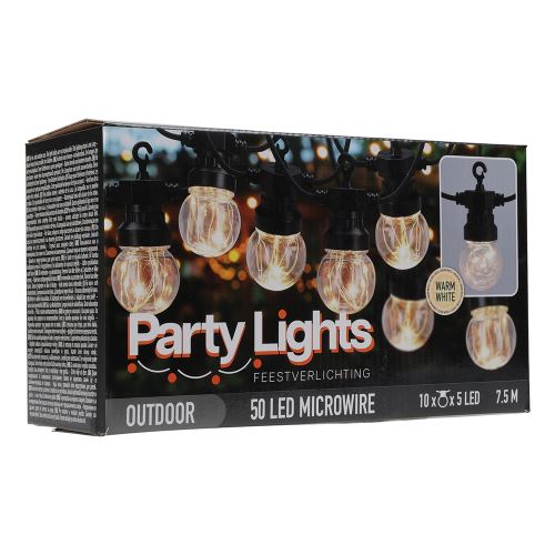 Párty osvetlenie - reťaz 10 LED žiaroviek, teplá biela, dĺžka 7,5 m