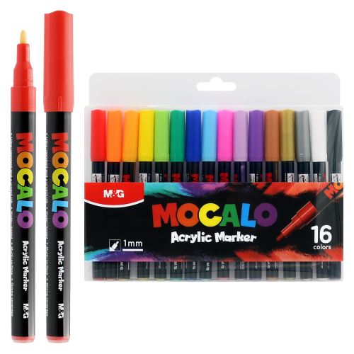 M&G MOCALO akril filctoll, 1 mm-es tollhegy (16 színből álló készlet) (3)