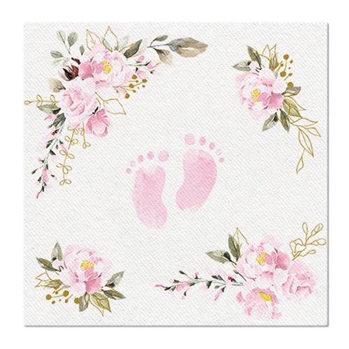 Obrúsky PAW AIRLAID 40x40 cm  Baby Feet  light pink