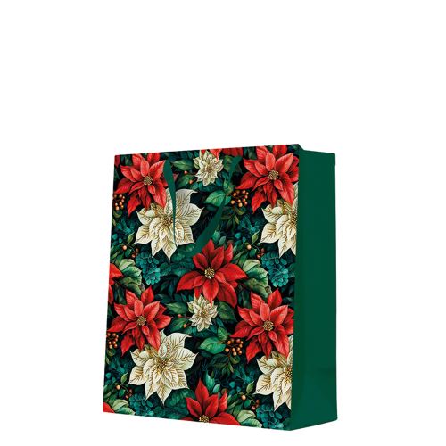 Nagy ajándéktáska - Poinsettia on black 26,5x13x33,5 cm