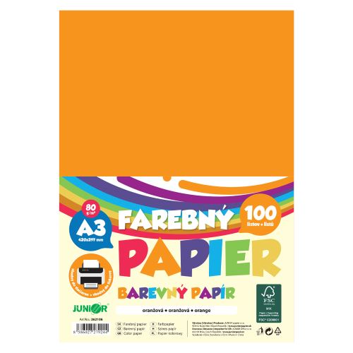 A3-as színes papír, 80 g/m2, csomag/100 db – narancssárga