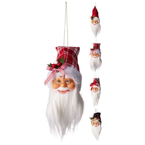Karácsonyi dísz Miklós fej szakállas fej 35 cm akasztásra (4 változat /az ár 1 darabra vonatkozik)