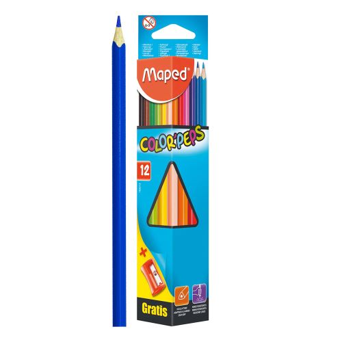 Háromszög alakú színes ceruzák MAPED "COLOR`PEPS", 12 db + reszelő