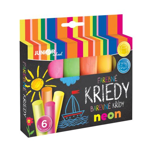 JUNIOR színes kréták/járdaszínű kréták, kerek 6 db Neon színű