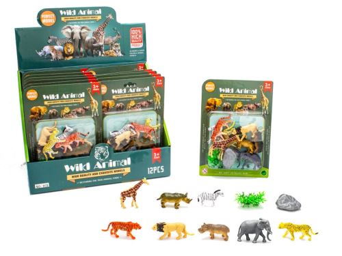 Szafari állatok 6cm 8db tartozékokkal, kártyán 12db DBX-ben
