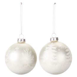 Vianočná guľa sklenená 8 cm biela, dekor s ornamentami /1ks (1)