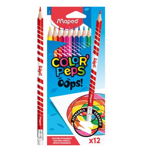 MAPED "COLOR'PEPS OOPS" háromszögletű zsírkréták, 12 db-os radírkészlettel