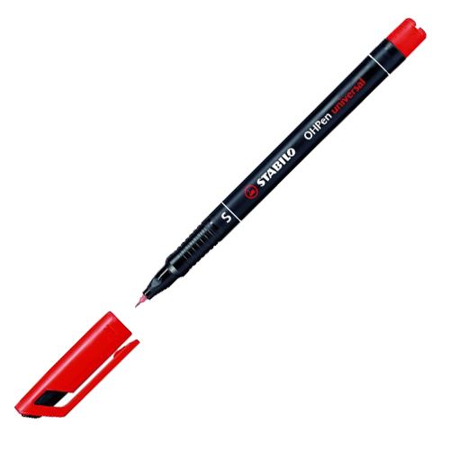 Tartós filctoll, 0,4 mm, STABILO OHPen S Universal, piros
