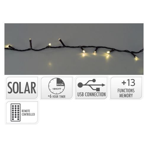 Svetelná reťaz 480 LED biela teplá so solárnym panelom 21 m