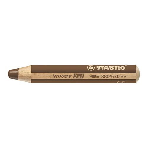 Pastelka STABILO woody 3 v 1 - farbička, vodovka, voskovka - hnedá
