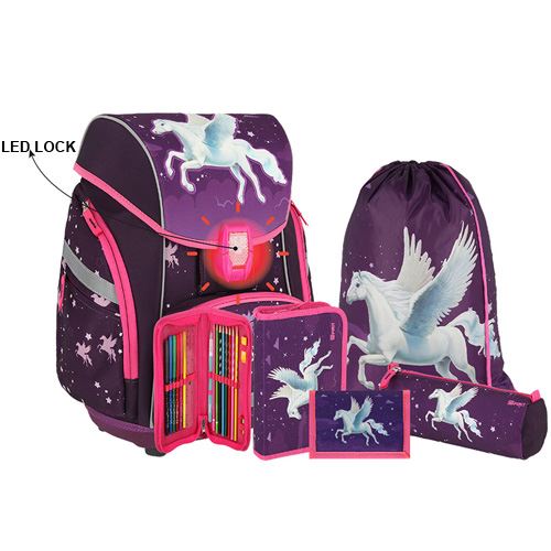 Školská taška - 6-dielny set, PRO LIGHT PREMIUM 3D Horse, LED