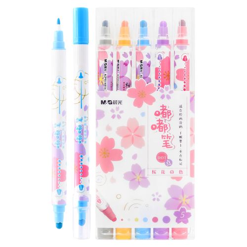M&G Sakura Kétoldalas alapszín filctoll készlet - 5 db