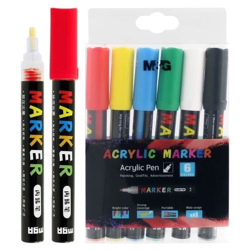 Marker M&G akril marker Basic, hegye 2 mm - 6 darabos készlet