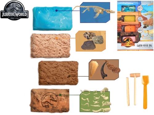 Jurassic World készlet, faragj ki dinoszaurusz maradványokat, 4 kövületet egy dobozban