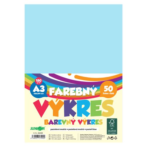 Farebný výkres A3 180g/m2, bal/50 ks - pastelová modrá