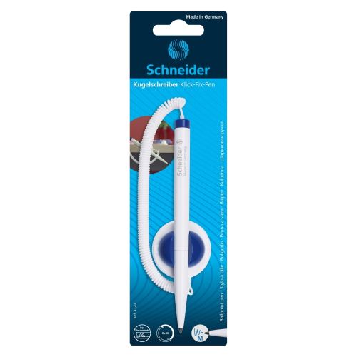 Pero guľôčkové Schneider Klick-Fix-Pen biele - modrá náplň