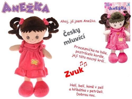 Barna Anežka babácska 36cm elemes, csehül beszélő és éneklő, 0m+ kartonpapíron