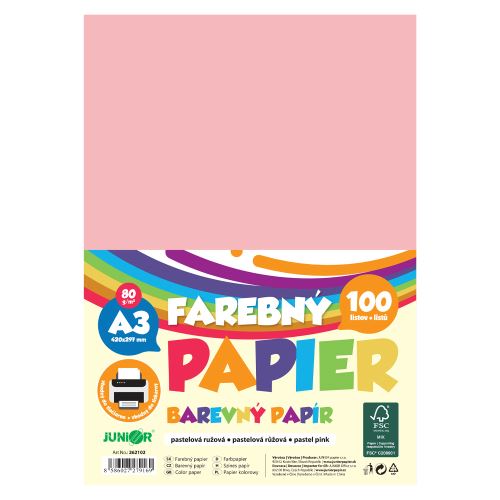 A3-as színes papír, 80 g/m2, csomag/100 db – pasztellrózsaszín