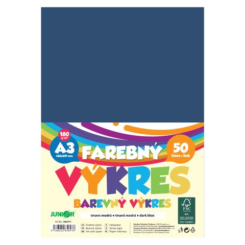 Farebný výkres A3 180g/m2, bal/50 ks - tmavo modrá