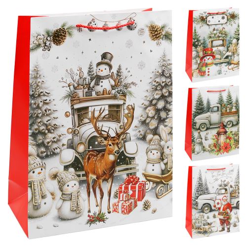 Karácsonyi ajándéktáska 32x26x12 cm (4féle mintából álló válogatás – /ár 1 db-ért)