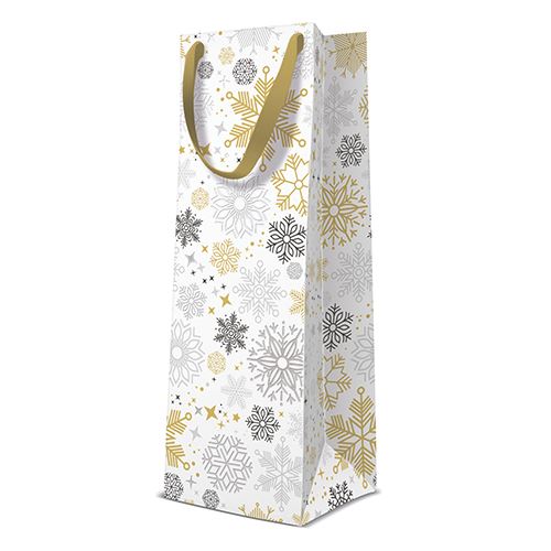 PAW Metallic Snowflakes ajándéktáska, üveg 12x10x37 cm