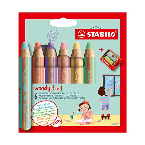 STABILO woody 3 v 1 - 6 darabos víz és viasz festék hegyezővel