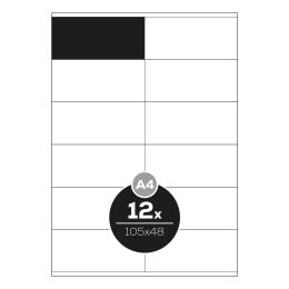 Címkék PRINT A4 / 100 db, 105x48 - 12 címke, fehér