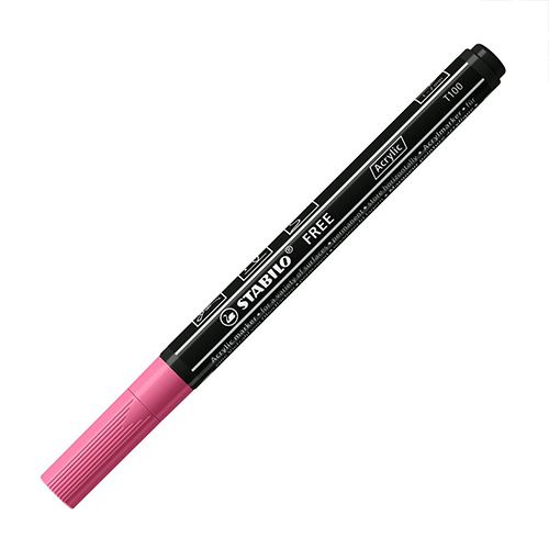 Akril filctoll STABILO FREE Acrylic T100 Kerek hegyű 1-2 mm - rózsaszín