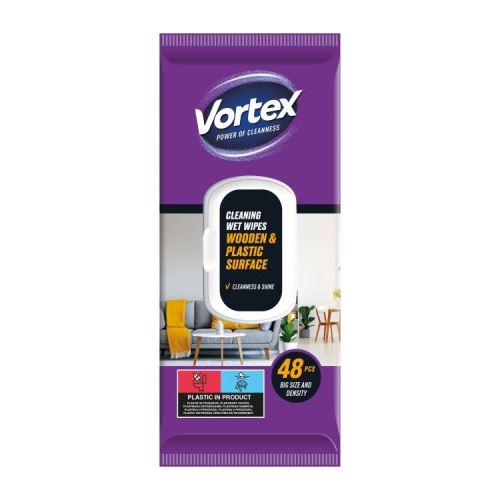 Vlhčené utierky na drevo a plast Vortex 48 ks