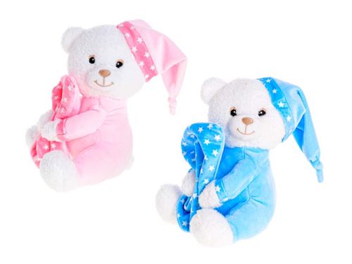 Teddy mackó 15 cm ülve csörgővel, 2 színben 0m+ 0m+