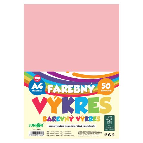 Színes rajzpapír, A4, 180 g/m2, csomag/50 db – pasztellrózsaszín