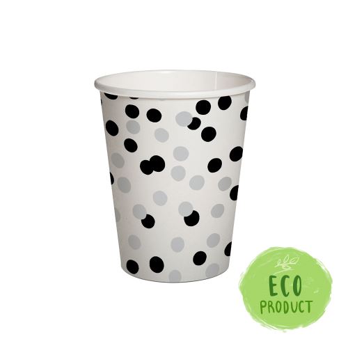 PAW Eco papírpohár 250 ml Confetti - black/silver / 10 db