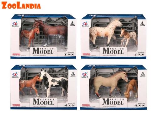 Zoolandia ló csikóval 10-15 cm és kiegészítők 4 féle, dobozban