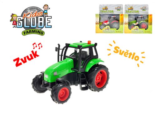 Kids Globe Farming fém traktor 11 cm lendkeréken akkumulátorral, fénnyel és hanggal 2 színben
