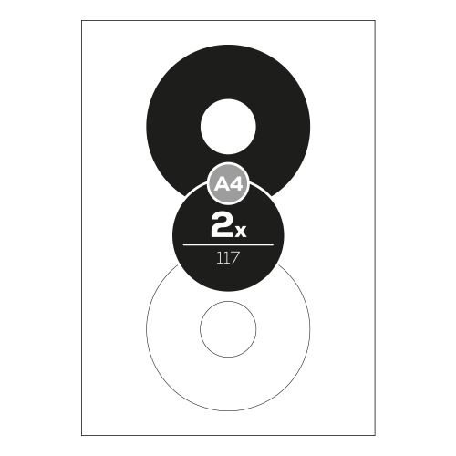 Top Stick etikettek A4/100 db, átmérő 117 mm - 2 CD/DVD etikett, fehér