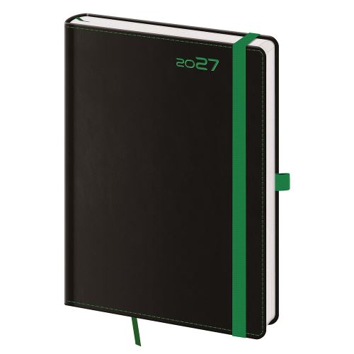 Diár 2027 týždenný A5 Black Green s pútkom  na pero