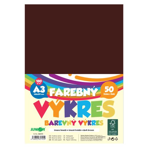 Színes rajzpapír A3, 180 g/m2, csomag/50 db – sötétbarna