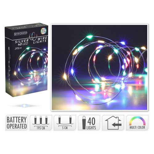 Fénylánc 40 LED színes, hossza 2 m