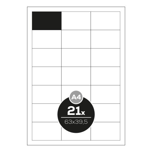 Címkék PRINT A4 / 100 db, 63x39,5 - 21 címke, fehér