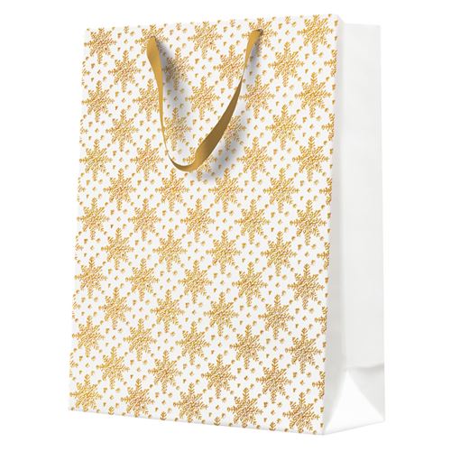 Darčeková taška big 30x41x12 cm Grunge Textured Snowflakes Gold
