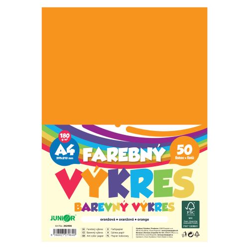 Színes rajzpapír, A4, 180 g/m2, csomag/50 db – narancssárga