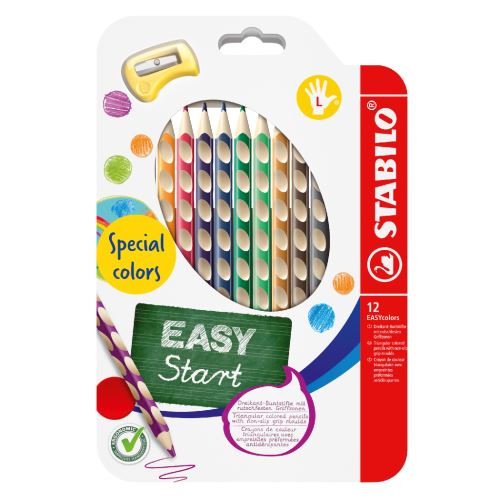 Pastelky STABILO EASYcolors pre ľavákov - 12 ks sada so strúhadlom